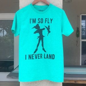 Disney Teal "I'm So Fly I Never Land" Peter Pan Short Sleeve Tee